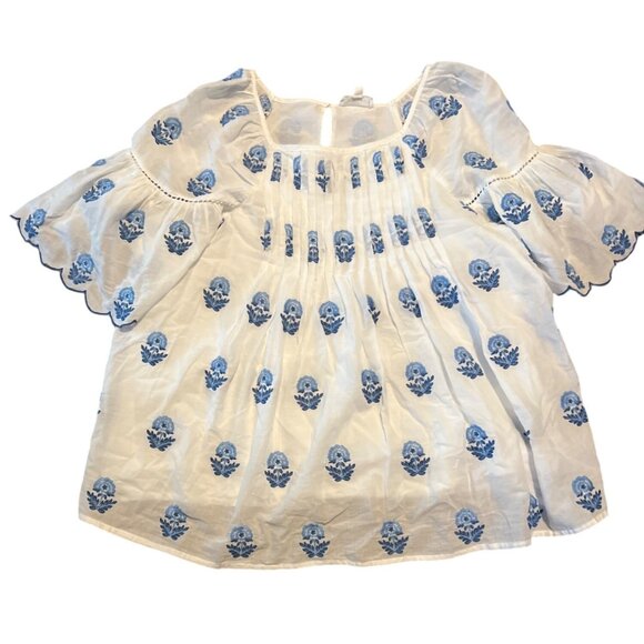 A Loves A White and Blue Embroidered Floral Top/ Size Medium - Picture 2 of 8
